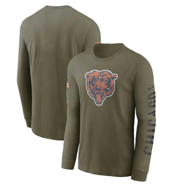 Men's Chicago Bears Olive 2022 Salute to Service Long Sleeve T-Shirt Men's Chicago Bears Olive 2022 Salute to Service Long Sleeve T-Shirt